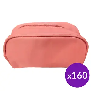 Coral Pink Polyester Cosmetic Make-Up Wash Bag with Zipper Bulk Case of 160 Bags - Picture 1 of 1