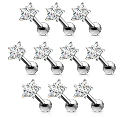 Juego de 10 puntas estrella gema transparente perno tragus anillos 16 g barras de cartílago Foto 1 de 2