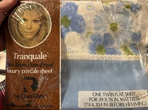 VTG Dan River Tranquale TWIN FLAT Sheet Blue Flowers No Iron NOS New 39x76" - Imagen 1 de 4