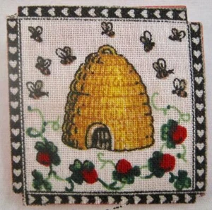 Bee Hive Decorative Pinback Badge Pin Flowers Hearts Square Fabric And Foam (O) - Picture 1 of 3