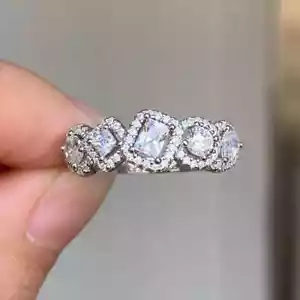 2Ct Emerald Cut Lab Created Diamond Wedding Band Ring 14k White Gold Finish - Picture 1 of 9
