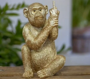 Cheeky Monkey Ornament Rude Crude Large Gold Animal Statue Chimp Sculpture Home - Picture 1 of 3