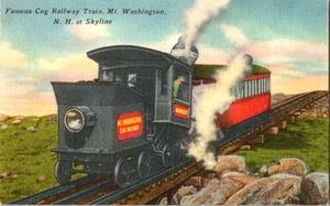 Cog Railway Train Mt Washington NH at Skyline linen unposted postcard - Picture 1 of 2