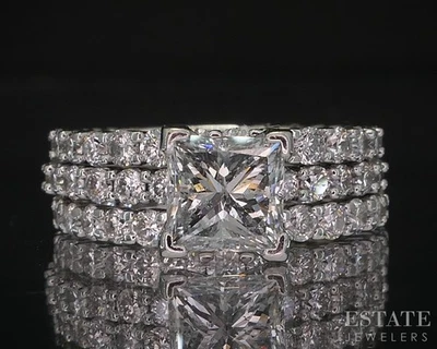 14k White Gold IGI Princess Natural 1.80ctw Diamond Wedding Set 6.9g i20047 - Image 1 of 4