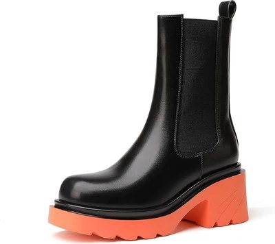 Botas Chelsea vivianly para mujer suela plataforma media pantorrilla elásticas sin cordones...  Foto 1 de 4