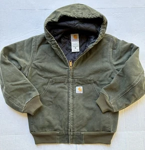 Carhartt Mid-Weight Quilt Lined Hooded Jacket Youth MEDIUM Y06 MOS Moss Green  - Picture 1 of 12