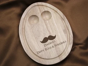 Personalised Engraved Wooden Dippy Egg Breakfast Board Egg Shaped Father's Moust - Picture 1 of 6
