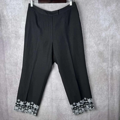 Harold's Negro Blanco Floral Bordado Lino Vestido Pantalones 12 Recortados Foto 1 de 4