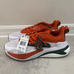 Miami Hurricanes Adidas AlphaBoost V2 White Orange Green Shoes Size 10 - Picture 1 of 13