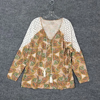 Camisa New Directions Mujer Boho Paisley Talla 2X Borlas Encaje Multicolor Campesina Foto 1 de 4