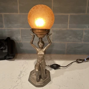 Art Deco 1920/30s Belly Dancer—Egyptian Lady - Cast Spelter Lamp - Works 14”x 4” - Picture 1 of 17