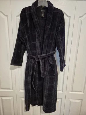 Bata de baño Croft & Barrow de algodón a cuadros azul y verde con bolsillos para cinturón pesados para hombre Foto 1 de 4