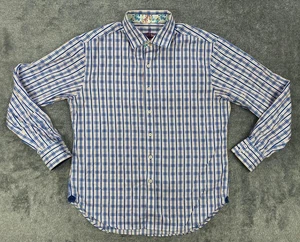 Robert Graham Shirt Mens XL Blue Orange Plaid Long Sleeve Button Down Flip Cuff - Picture 1 of 19