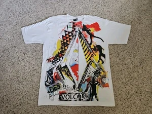 Vtg New W/ Tags Volcom T-Shirt White All Over Front Graphic Sz Large Graffiti - Picture 1 of 14