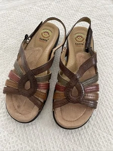 Earth Spirit Women's Size 6.5 Leather Slip-On Comfort Sandals Brown Red Green - Picture 1 of 15