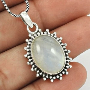 Natural Rainbow Moonstone 925 Silver Pendant For Women Birthday Gift - Picture 1 of 7