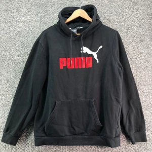 Puma Pullover Logo Hoodie Black Womens Sz L Fleece Lined - Picture 1 of 15