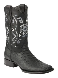 Men's El General Cowboy Rodeo Boots Python Print Genuine Leather Square Toe - Picture 1 of 2