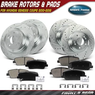 Front & Rear Drilled Brake Rotor & Brake Pad for Hyundai Genesis Coupe 2010-2016 - Image 1 of 4