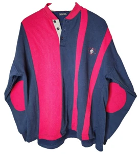 Vintage Cherokee Red/Navy Striped Henley Pullover Lightweight Sweatshirt Size L - Picture 1 of 6