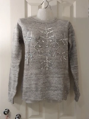 Jersey Copo de Nieve Gris Papaya - Talla S - Lentejuelas Diamante Foto 1 de 4