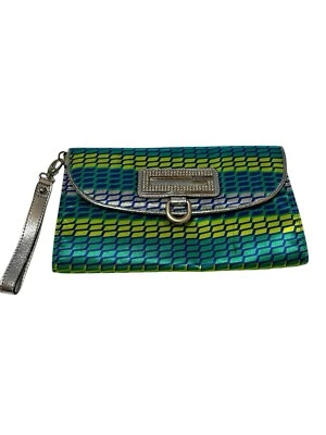 Guess Silver Blue And Green Wristlet Clutch With Dust Bag - Image 1 of 4