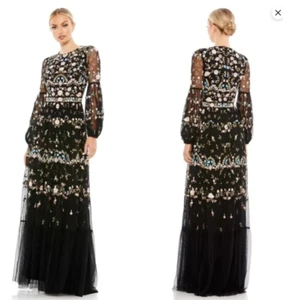 MAC DUGGAL 35111 EMBROIDERED FLORAL BLOUSON SLEEVE BLACK MULTI GOWN sz 16 - Picture 1 of 6