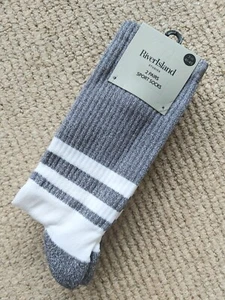 2 Pairs RIVER ISLAND Grey Marl / White SPORTS SOCKS Padded Heel 7-11 43-45 Draw - Picture 1 of 7