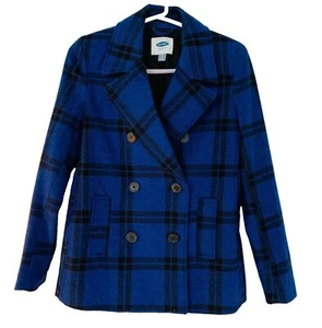 Abrigo antiguo azul marino guisante para mujer talla XS azul a cuadros totalmente forrado mezcla de lana clásico acogedor - Imagen 1 de 10