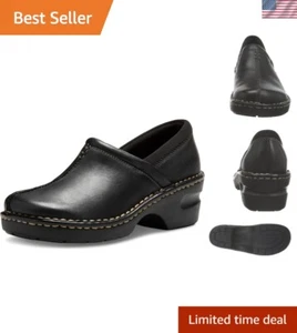 Lightweight Shock-Absorbing Black Leather Clogs for Women - Kelsey Style - Picture 1 of 14