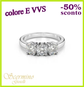 ANELLO TRILOGY ORO BIANCO DIAMANTE NATURALE E VVS 0.75 CARATI CERTIFICATO - Picture 1 of 4
