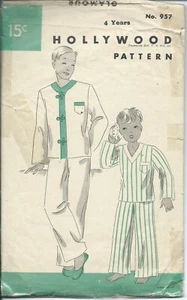 Hollywood 957 sewing pattern 40's boy's PAJAMAS sew TOP JACKET TROUSERS size 4 - Picture 1 of 1