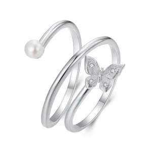 Anillo abierto de tres capas con mariposa de plata esterlina 925 Voroco para mujer regalos joyería - Imagen 1 de 16