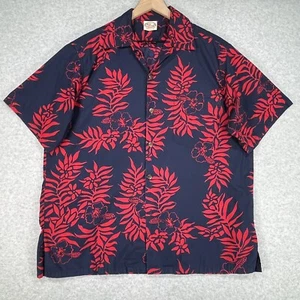Vintage Go Barefoot Hawaiian Shirt L Blue Red Floral Lightweight USA Camp Button - Picture 1 of 8