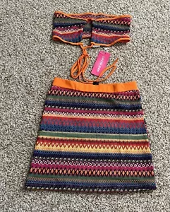 Women’s 2 Piece Outfit Sleeveless Crop Top And Skirt Size S Multicolor NWT - Picture 1 of 9
