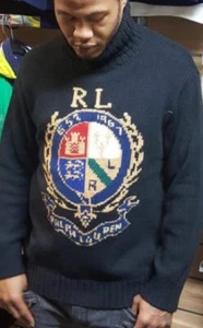 $428 Polo Ralph Lauren Small Intarsia Crest Sweater Crown RRL Turtleneck Yacht - Picture 1 of 7