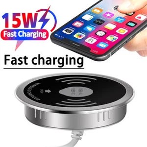 15W Desk Embedded Wireless Charger for iPhone Counter Desktop Bedside Table - Picture 1 of 23