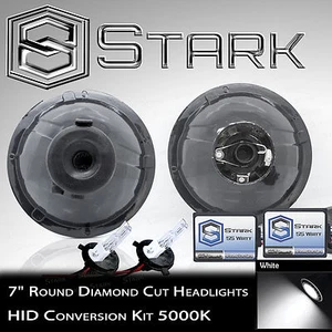 H6024 Head Light Glass Diamond Housing Lamp Classic Chrome 7" Round HID Kit - Picture 1 of 4