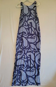 Sam & Lavi Anthropologie Libby Maxi Dress Womens Sz Medium Blue Paisley Slit - Picture 1 of 9