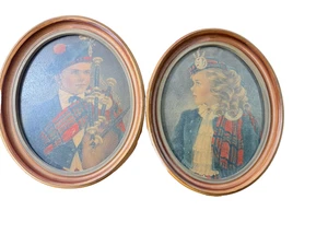 Vintage schottische Drucke Anne Allaben Jamie Jeannie Lad Lass ovale Holzrahmen - Bild 1 von 10