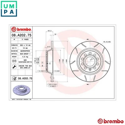 2x BRAKE DISC 08.A202.75 FOR SKODA SUPERB/II OCTAVIA/Combi YETI VW CC/B7/B6 2.0L - Image 1 of 4