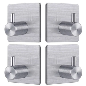 Adhesive Hooks Towel Hook - 4 Pack Heavy Duty Wall Hooks, Stainless Steel Hoo... - Picture 1 of 6