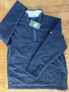 Orvis Men's Sweater Large Navy Blue Pullover Sherpa Fleece 1/4 Zip Pockets NWT - Picture 1 of 6