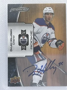 2023-24 UD ENGRAINED AUTOGRAPH ROOKIE OAK DYLAN HOLLOWAY RC AUTO EDMONTON OILERS - Picture 1 of 2