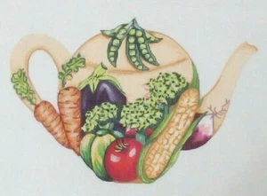 Trubey Designs needlepoint HP handpainted P050 Teapot Vegetables pillow picture - Picture 1 of 5