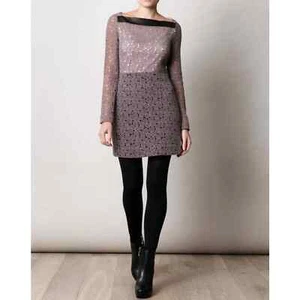 Diane von Furstenberg Sarita Pebble Lace Leather Detail Dress Size 12 - Picture 1 of 14