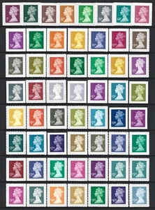 SELF/ADHESIVE DEFS COMPLETE U2920 (1p) TO U2974 (£5) SET 57 STAMPS. (INCS U2933) - Picture 1 of 1