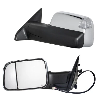 Tow Mirrors For 2009-2018 Dodge Ram 1500 2500 3500 Power Heated Chrome Cap - Image 1 of 4