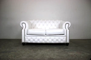 The Chesterfield Brand Echt Leder Weiß Couch Zweisitzer Sofa - Bild 1 von 12