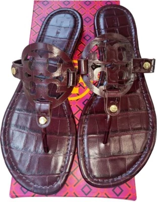 Tory Burch Miller Tanga Efecto Cocodrilo Sandalias Zapatos Chanclas Talla 7 T Correa Zapatos Foto 1 de 4